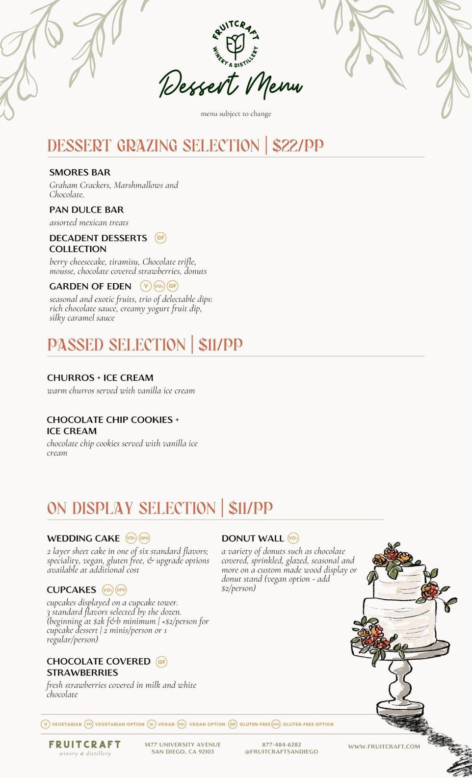 Dessert menu with artisan sweets and fruit-based treats at FruitCraft events.